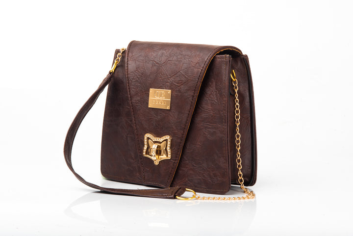 Denri Ladona | Compact Sling Handbag | Daily & Evening Essentials | Textured Leather with Twist-Lock & Chain Sling Strap | Affordable Everyday Luxury