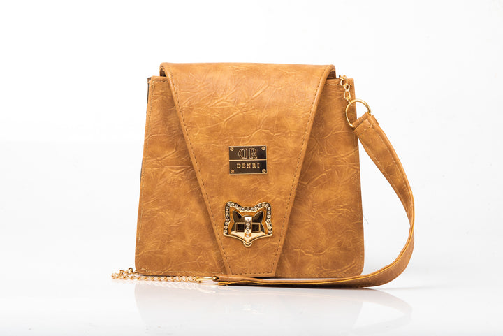 Denri Ladona | Compact Sling Handbag | Daily & Evening Essentials | Textured Leather with Twist-Lock & Chain Sling Strap | Affordable Everyday Luxury