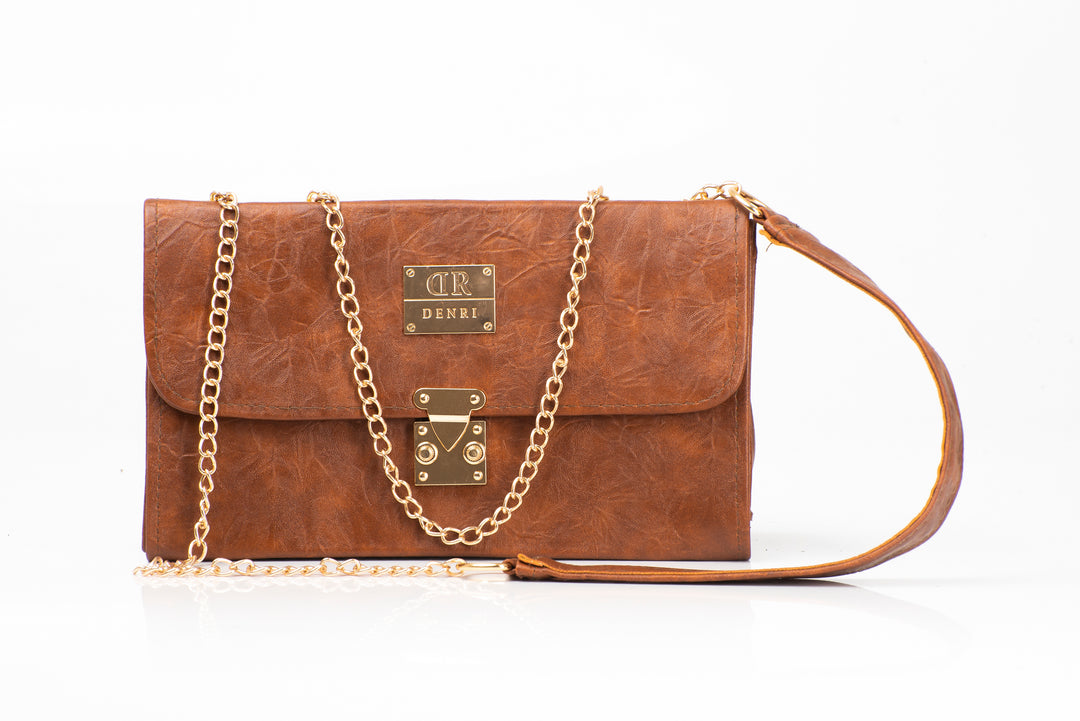 Denri Trecento Sling Bag | Structured Crossbody Sling | Everyday & Evening Wear | Premium Material, Chain Strap & Internal Compartments | Sophisticated Statement Piece