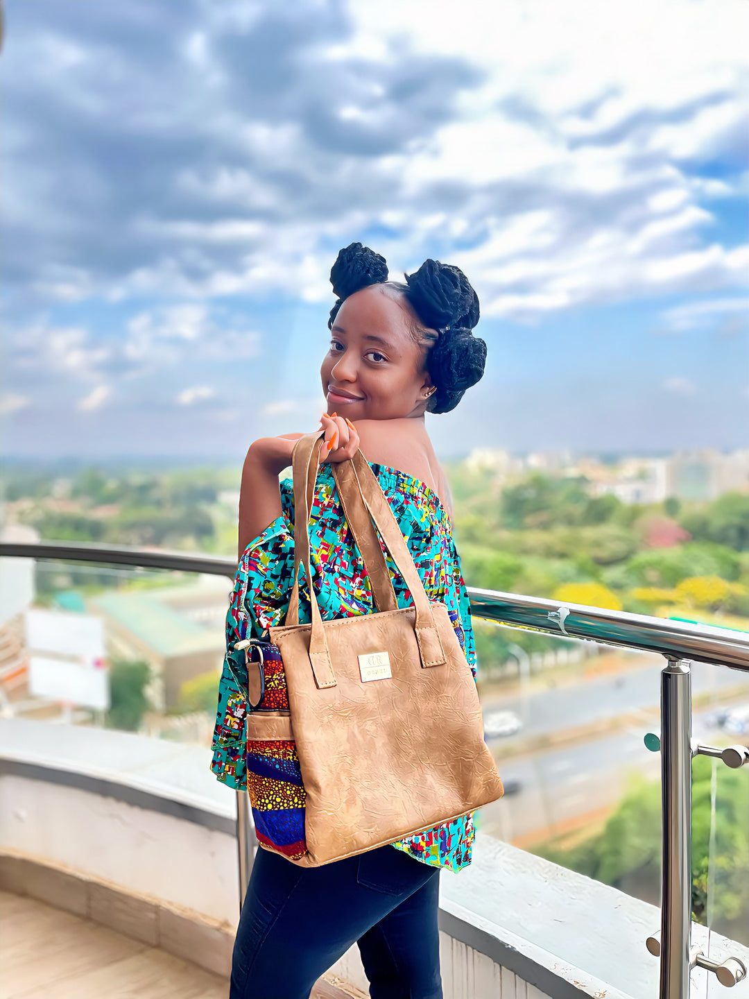 Denri Cathy | Everyday Tote-Shoulder Bag | Casual, Professional & Semi-Formal Carry | Vegan Leather with Ankara Fabric Panels | Elegantly Cultural, Eco-Friendly Design