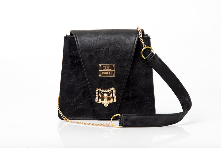 Denri Ladona | Compact Sling Handbag | Daily & Evening Essentials | Textured Leather with Twist-Lock & Chain Sling Strap | Affordable Everyday Luxury