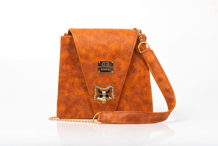 Denri Ladona | Compact Sling Handbag | Daily & Evening Essentials | Textured Leather with Twist-Lock & Chain Sling Strap | Affordable Everyday Luxury