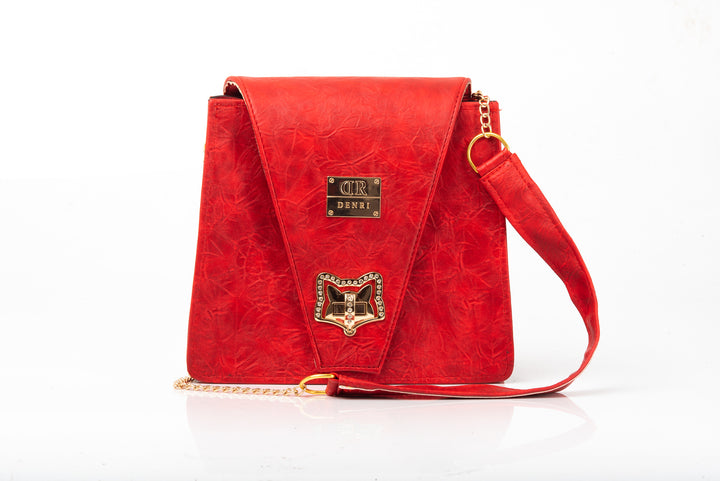 Denri Ladona | Compact Sling Handbag | Daily & Evening Essentials | Textured Leather with Twist-Lock & Chain Sling Strap | Affordable Everyday Luxury