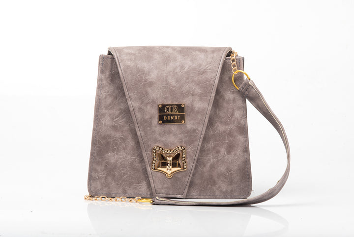 Denri Ladona | Compact Sling Handbag | Daily & Evening Essentials | Textured Leather with Twist-Lock & Chain Sling Strap | Affordable Everyday Luxury