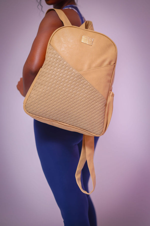 Denri Africa's beige Monah Backpack. Clean beige backpack design, comfortable padded back, suitable for everyday carry.