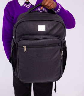 Denri Africa's black Pioneer Backpack. Black versatile backpack, large storage, ideal for travel, school or work commute.