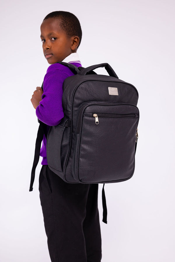 Denri Africa's black Pioneer Backpack. Black commuter backpack, built for students or professionals on the go.
