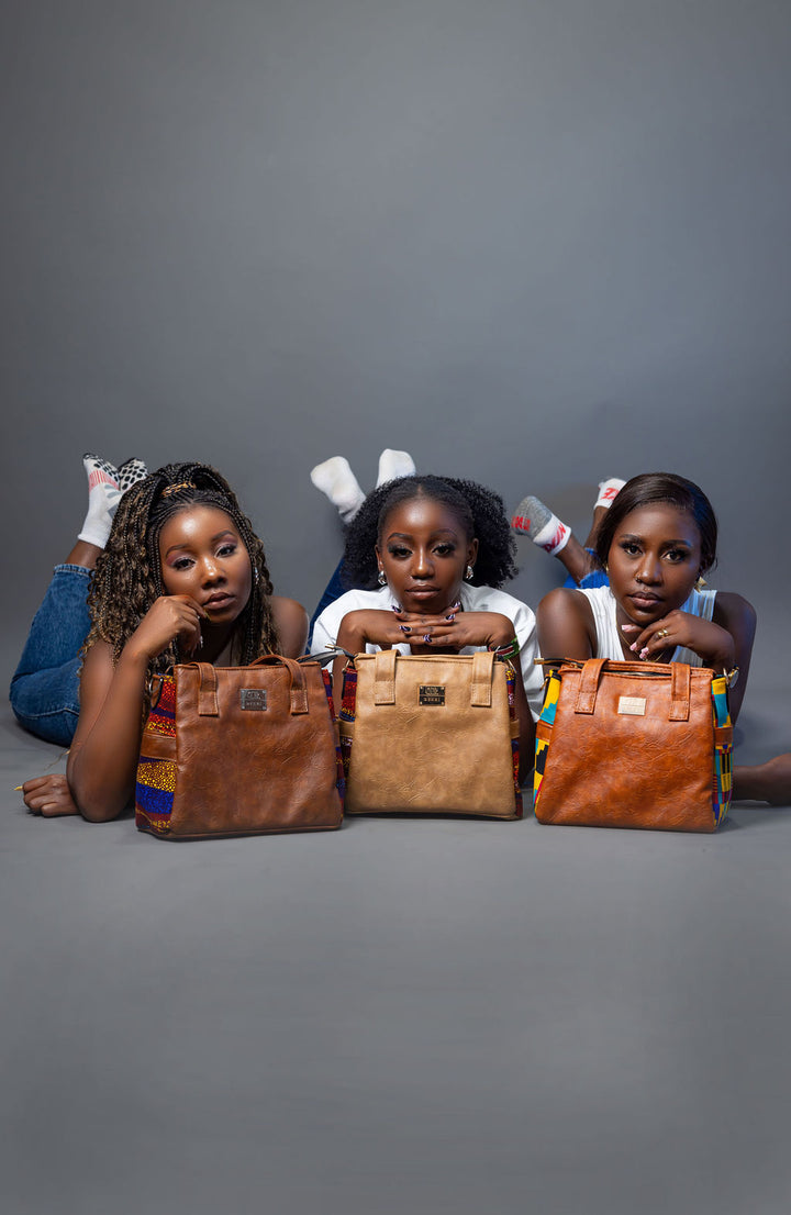 Denri Cathy | Everyday Tote-Shoulder Bag | Casual, Professional & Semi-Formal Carry | Vegan Leather with Ankara Fabric Panels | Elegantly Cultural, Eco-Friendly Design