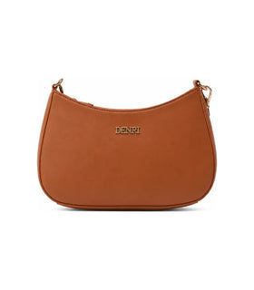 Brown DENRI x LAMORA limited edition crossbody bag crafted from premium faux leather for stylish everyday fashion wear.