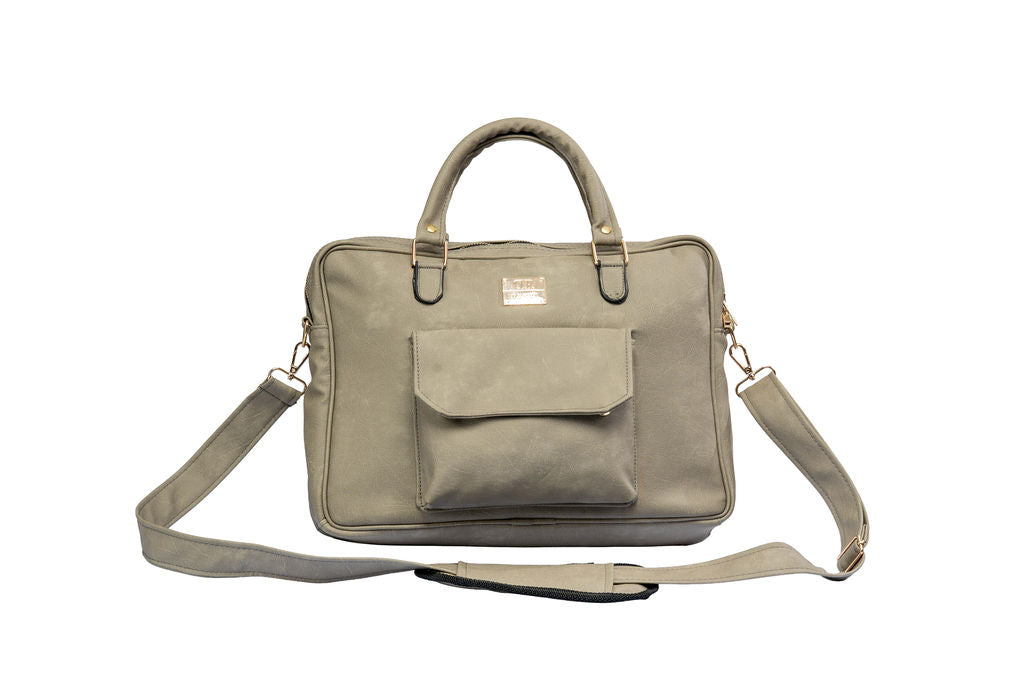 Denri Africa's gray Denri Sleek Professional Legacy Briefcase. Modern office briefcase, lightweight laptop bag, minimalist vegan leather design.