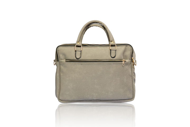 Denri Africa's gray Denri Sleek Professional Legacy Briefcase. Sleek work bag for laptops, neutral-tone vegan leather briefcase, professional style.