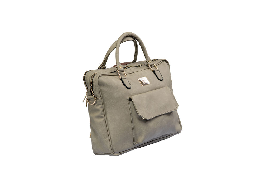 Denri Africa's gray Denri Sleek Professional Legacy Briefcase. Corporate laptop carrier, polished vegan leather office bag, everyday work essential.