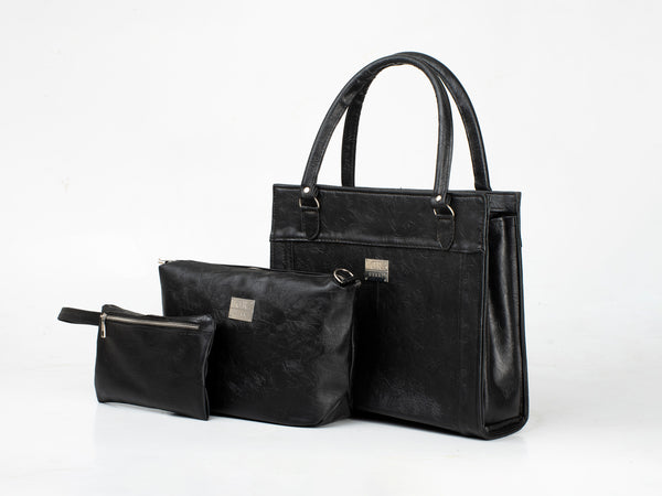 Denri Africa's black Jamela Laptop Handbag. Sleek women’s laptop bag, professional vegan leather handbag, versatile office and casual bag.