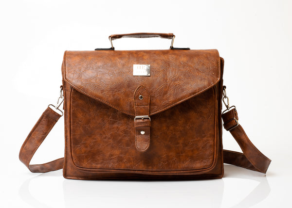 Denri Lotus Briefcase Bag | Leather Build, Laptop Compartment & Dual Pockets
