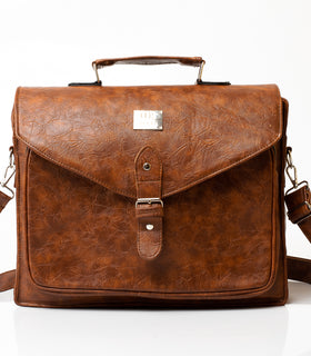 Denri Lotus Briefcase Bag | Leather Build, Laptop Compartment & Dual Pockets