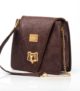 Denri Ladona Handbag | Compact Sling bag | Textured Leather, Twist-Lock & Chain Sling