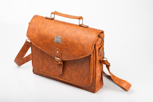 Denri Lotus Briefcase Bag | Leather Build, Laptop Compartment & Dual Pockets