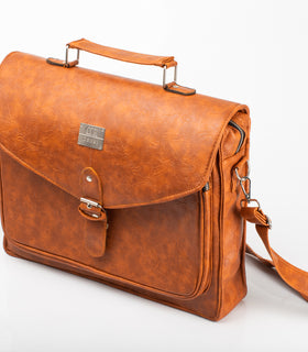 Denri Lotus Briefcase Bag | Leather Build, Laptop Compartment & Dual Pockets
