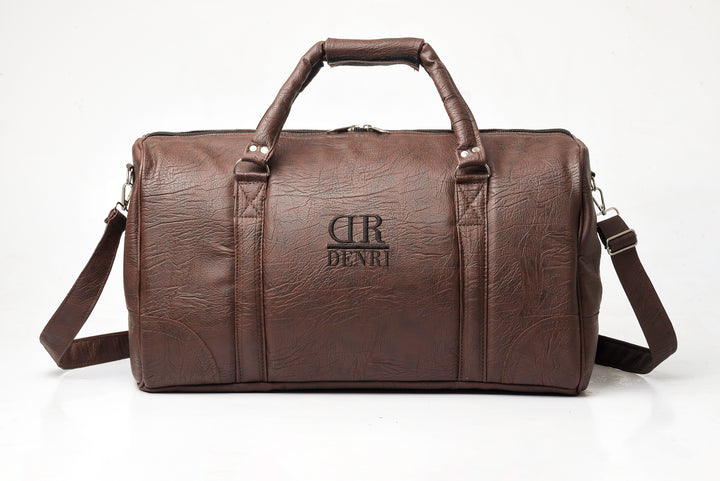Denri Africa's brown Jumbo Travel Bag. Spacious travel duffle, durable vegan leather design, perfect for long trips.