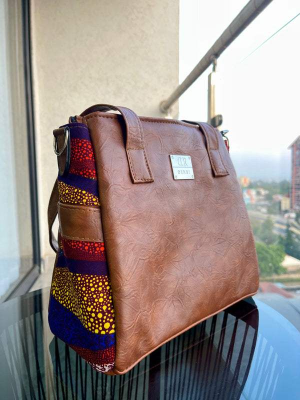Denri Cathy Handbag | Tote-Shoulder Bag |  Vegan Leather with Ankara Fabric