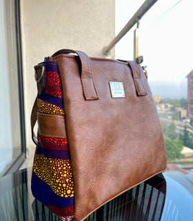 Denri Cathy Handbag | Tote-Shoulder Bag |  Vegan Leather with Ankara Fabric