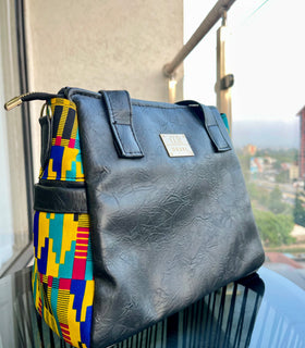 Denri Cathy Handbag | Tote-Shoulder Bag |  Vegan Leather with Ankara Fabric