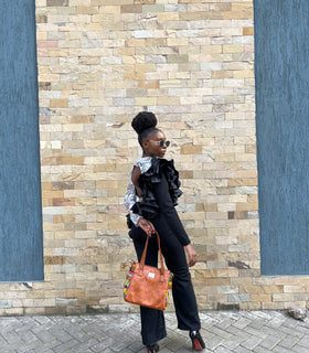 Denri Cathy Handbag | Tote-Shoulder Bag |  Vegan Leather with Ankara Fabric