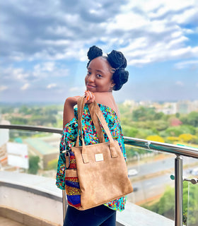 Denri Cathy Handbag | Tote-Shoulder Bag |  Vegan Leather with Ankara Fabric
