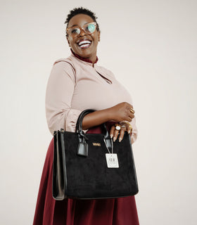 Denri | Nala Tote Bag | Dual-Texture Suede & Faux Leather Tote | Gold Hardware, Laptop-Ready