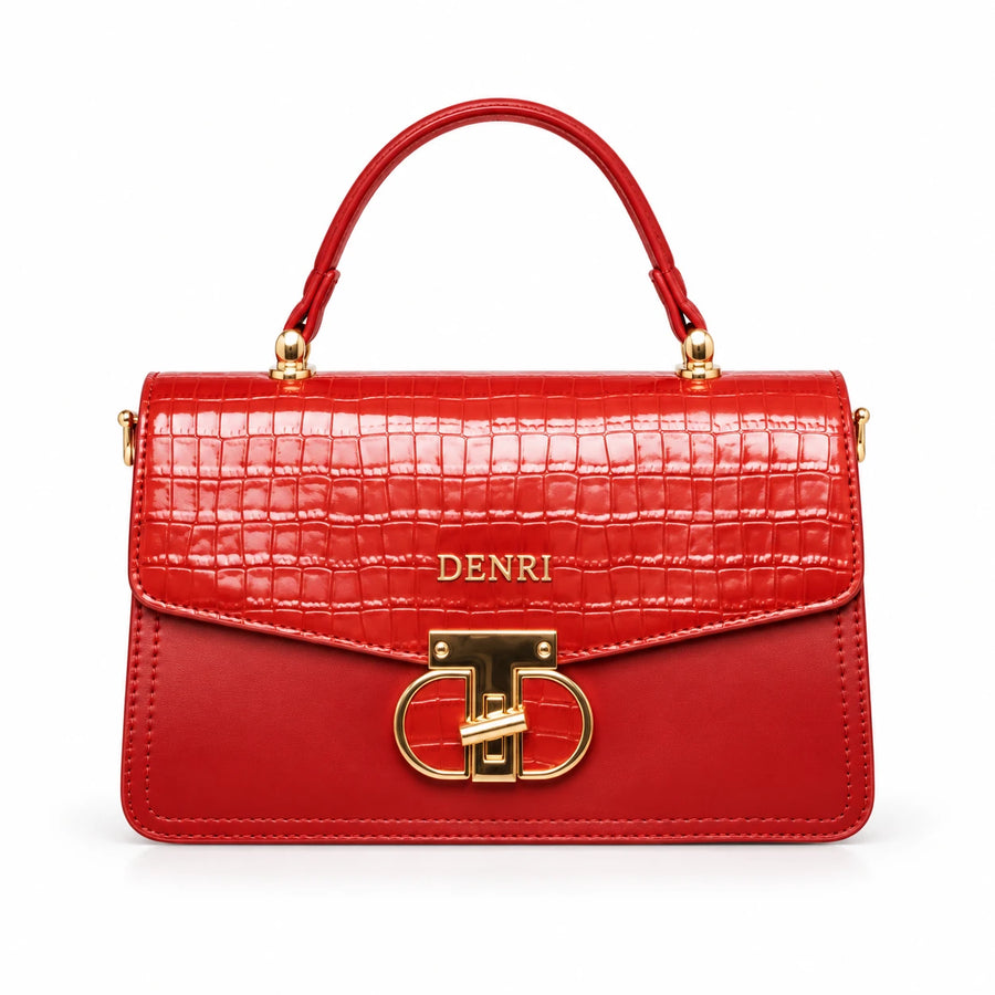 DENRI x KRIS BABY x NAIROFEY La Femme Limited Edition Top Handle Bag | Premium Croc Faux Leather, Gold Hardware