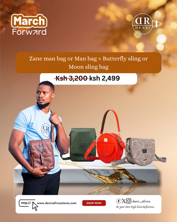 Denri Zane Man Bag or Man Bag + Butterfly Sling or Moon Sling Bag