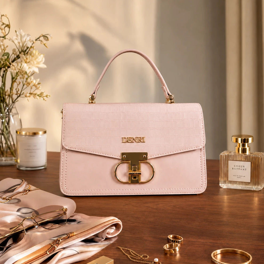 DENRI x KRIS BABY x NAIROFEY La Femme Limited Edition Top Handle Bag | Premium Croc Faux Leather, Gold Hardware