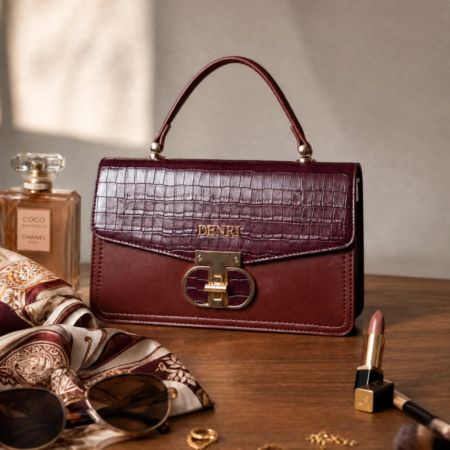 DENRI x KRIS BABY x NAIROFEY La Femme Limited Edition Top Handle Bag | Premium Croc Faux Leather, Gold Hardware