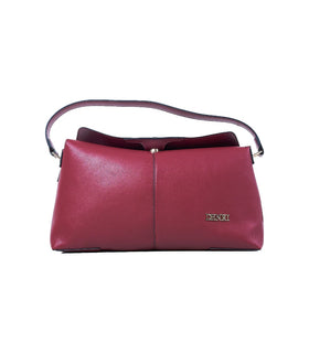 Denri Slouch Shoulder Bag | Soft Fold-Over Handbag | Back Slip Pocket & Striped Webbing Crossbody Strap – Burgundy