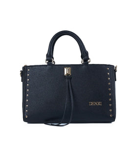 Denri Studded Satchel | Structured Top-Handle Handbag | Gold Studs, Turn-Lock Clasp & Detachable Strap – Black