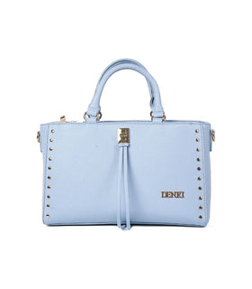 Denri Studded Satchel | Structured Top-Handle Handbag | Gold Studs, Turn-Lock Clasp & Detachable Strap – Dove Grey