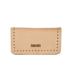 Denri Studded Wallet Crossbody | Suede-Effect Wallet Purse | Gold Studs, Zip Divider & Detachable Strap – Sand