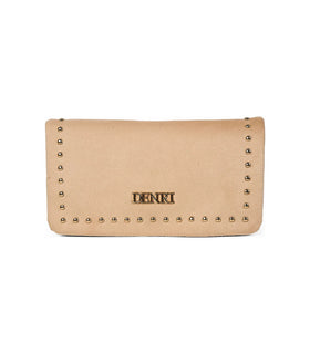 Denri Studded Wallet Crossbody | Suede-Effect Wallet Purse | Gold Studs, Zip Divider & Detachable Strap – Sand