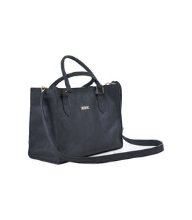Denri Tab Tote | Roomy Open Tote Bag | Centre Tab Strap, Twin Handles & Detachable Shoulder Strap – Black