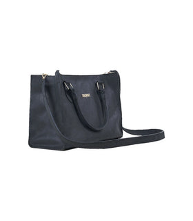 Denri Tab Tote | Roomy Open Tote Bag | Centre Tab Strap, Twin Handles & Detachable Shoulder Strap – Black