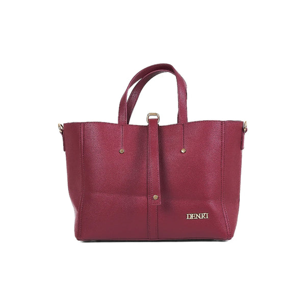 Denri Tab Tote | Roomy Open Tote Bag | Centre Tab Strap, Twin Handles & Detachable Shoulder Strap – Burgundy