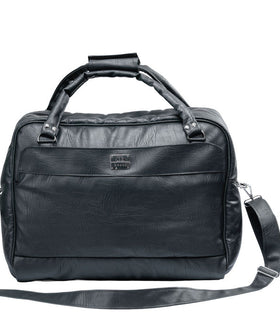Denri Africa's black Voyage Travel Bag. Large travel duffle, durable vegan leather, roomy overnight or weekend bag.