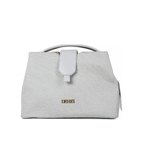 Denri Woven Top Handle Bag | Textured Ladylike Handbag | PU Trims, Fold-Over Tab & Detachable Strap – Grey