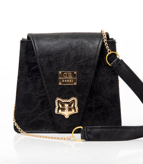 Denri Ladona Handbag | Compact Sling bag | Textured Leather, Twist-Lock & Chain Sling