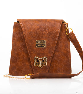 Denri Ladona Handbag | Compact Sling bag | Textured Leather, Twist-Lock & Chain Sling